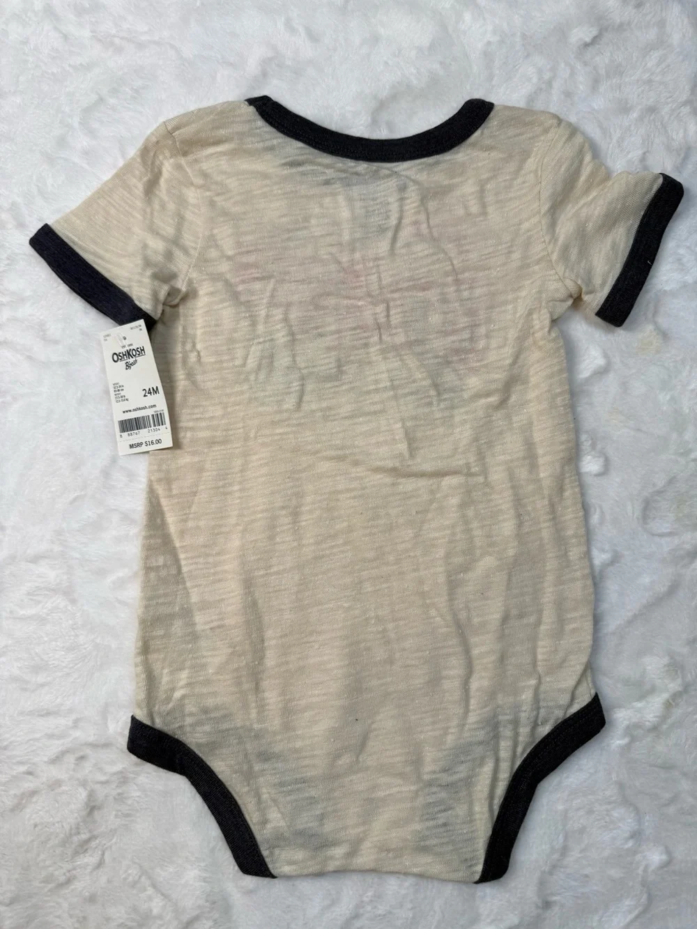 OshKosh B'gosh Cream One-Piece Bodysuit with Navy Trim and Red Logo 24M